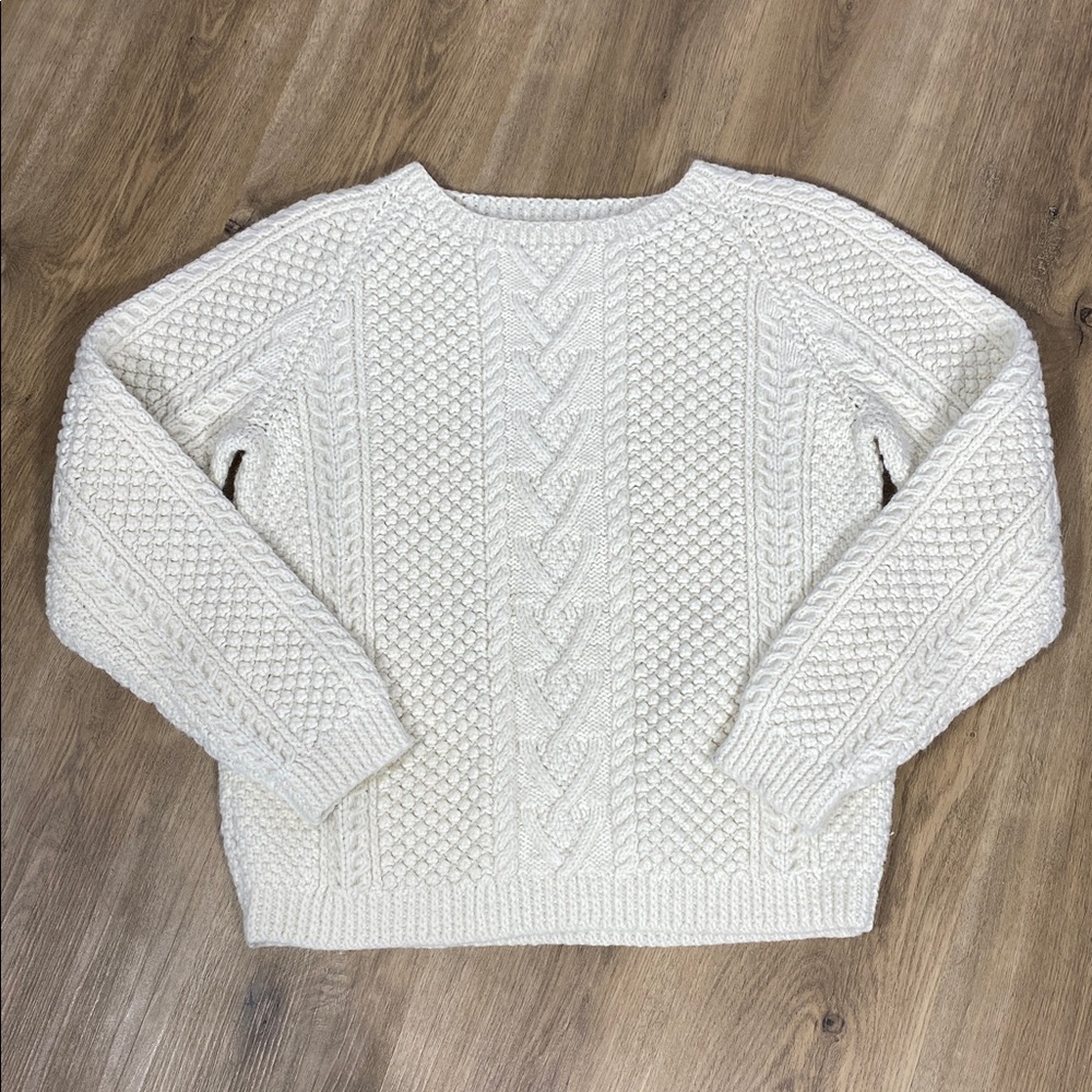 Hand Knit Cream Cable Knit Fisherman Sweater Unisex